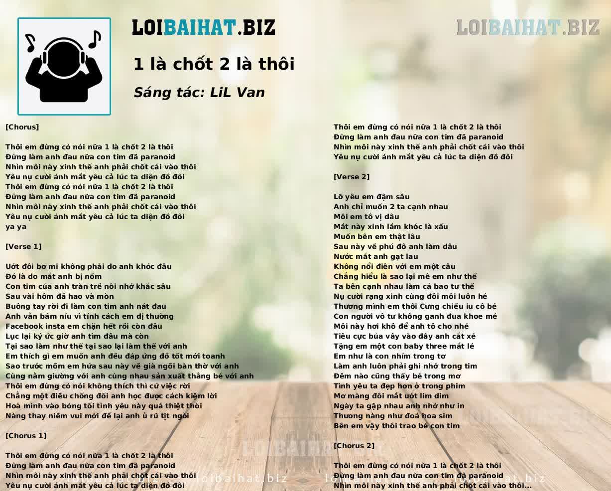 1 là chốt 2 là thôi