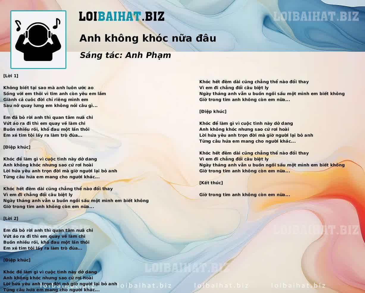 Anh không khóc nữa đâu