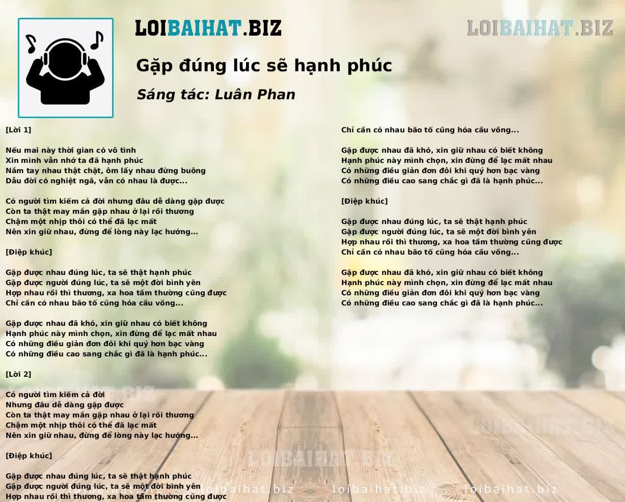 Gặp đúng lúc sẽ hạnh phúc