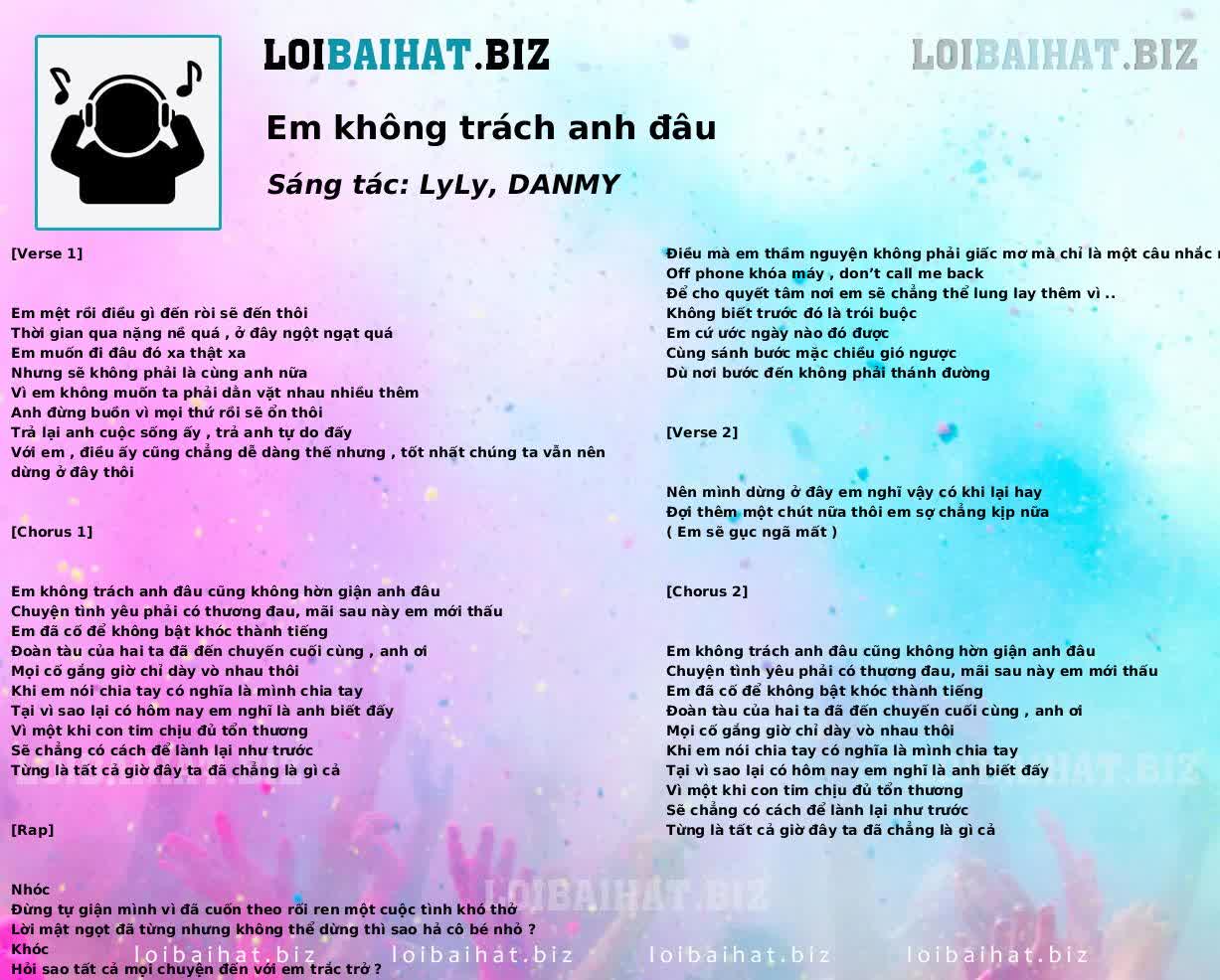 Em không trách anh đâu