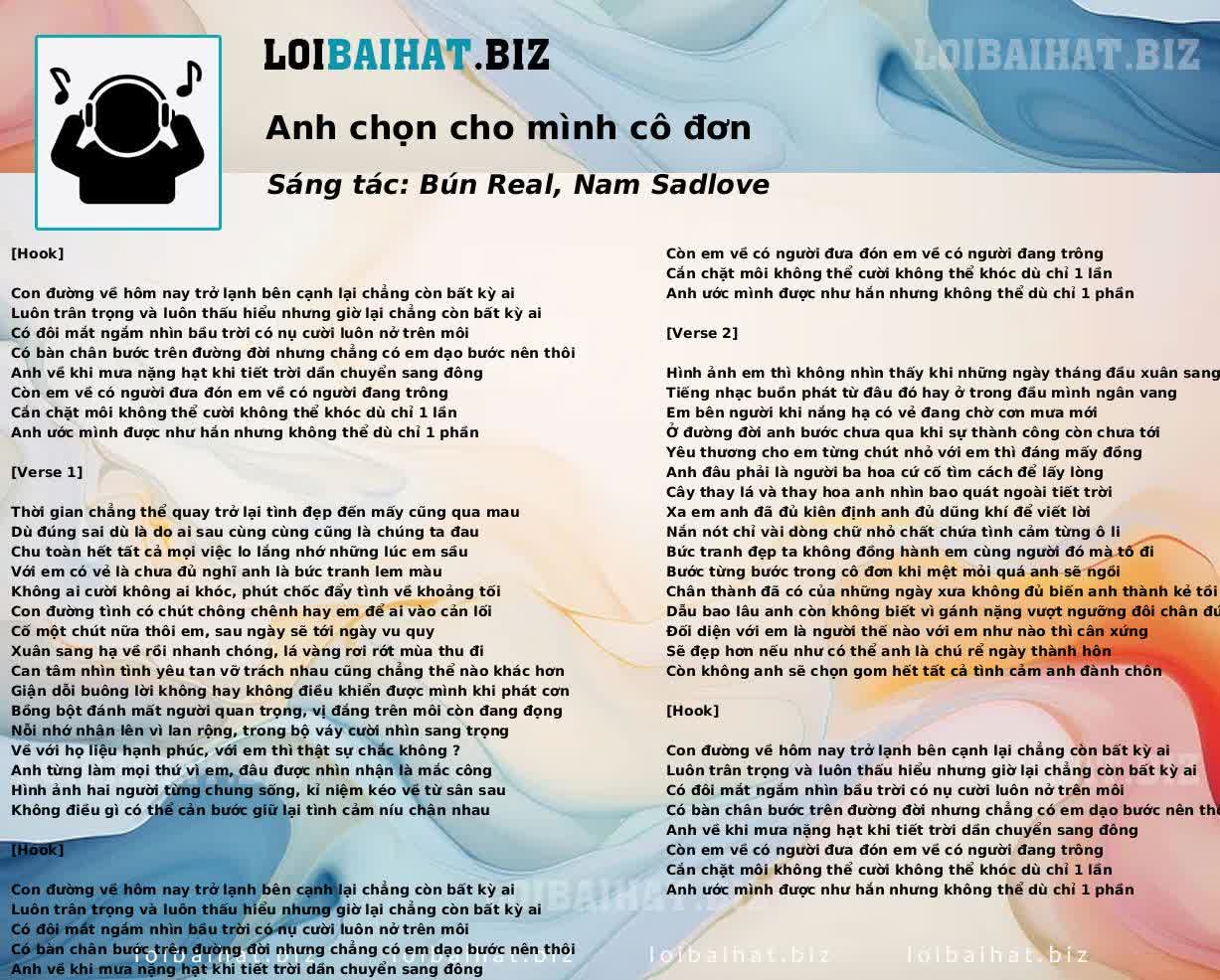 Anh chọn cho mình cô đơn