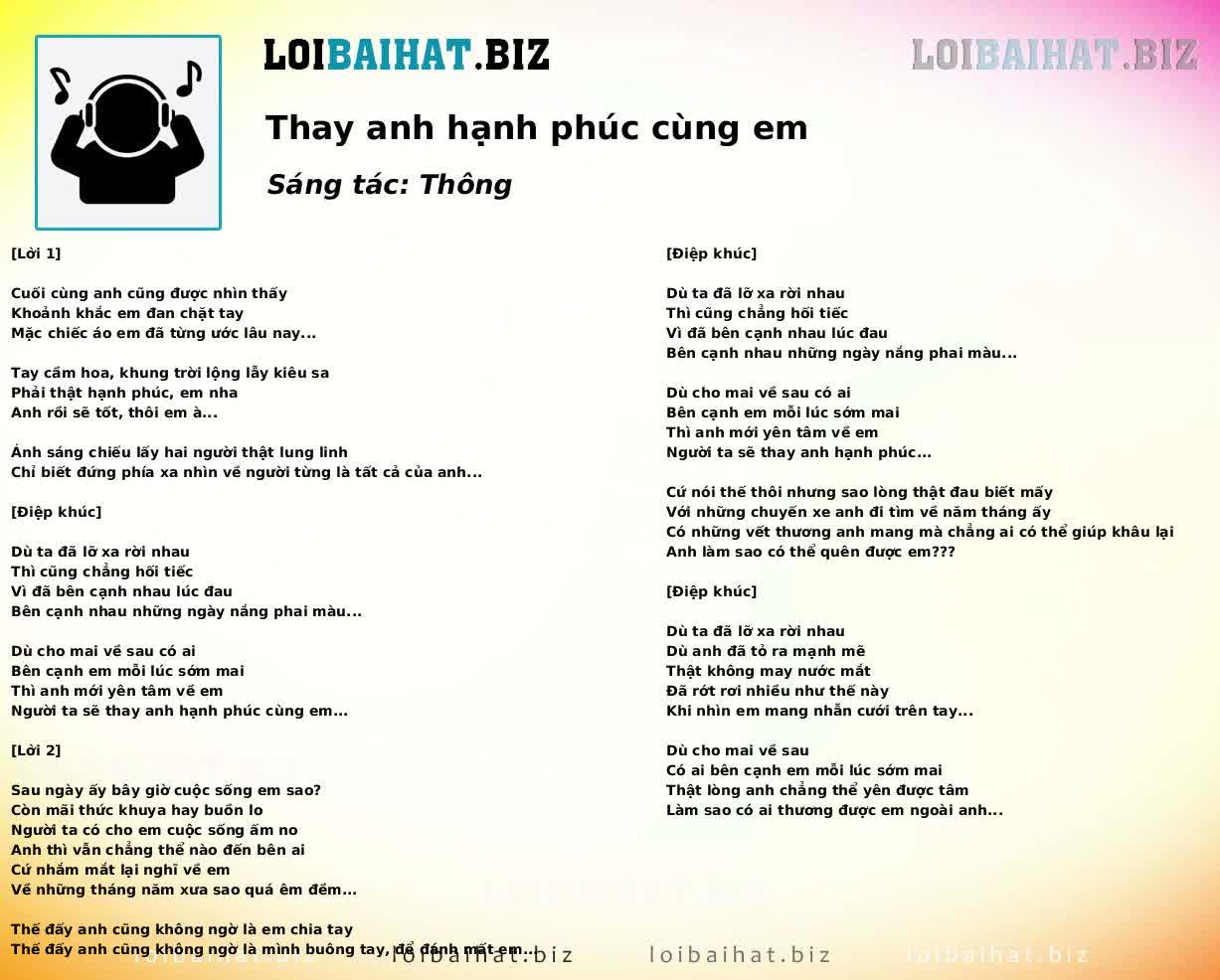 Thay anh hạnh phúc cùng em