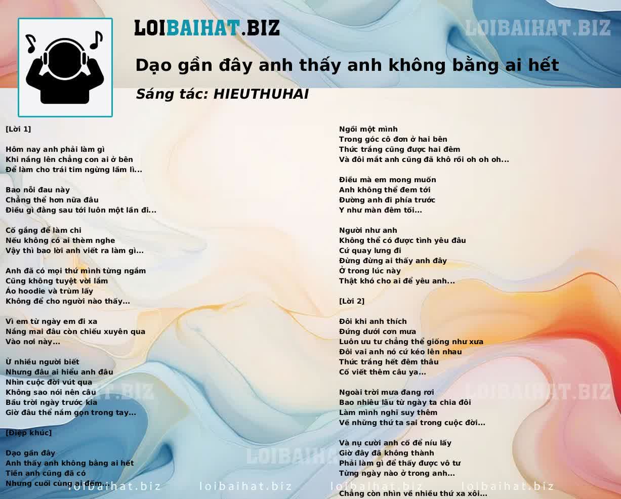 Dạo gần đây anh thấy anh không bằng ai hết