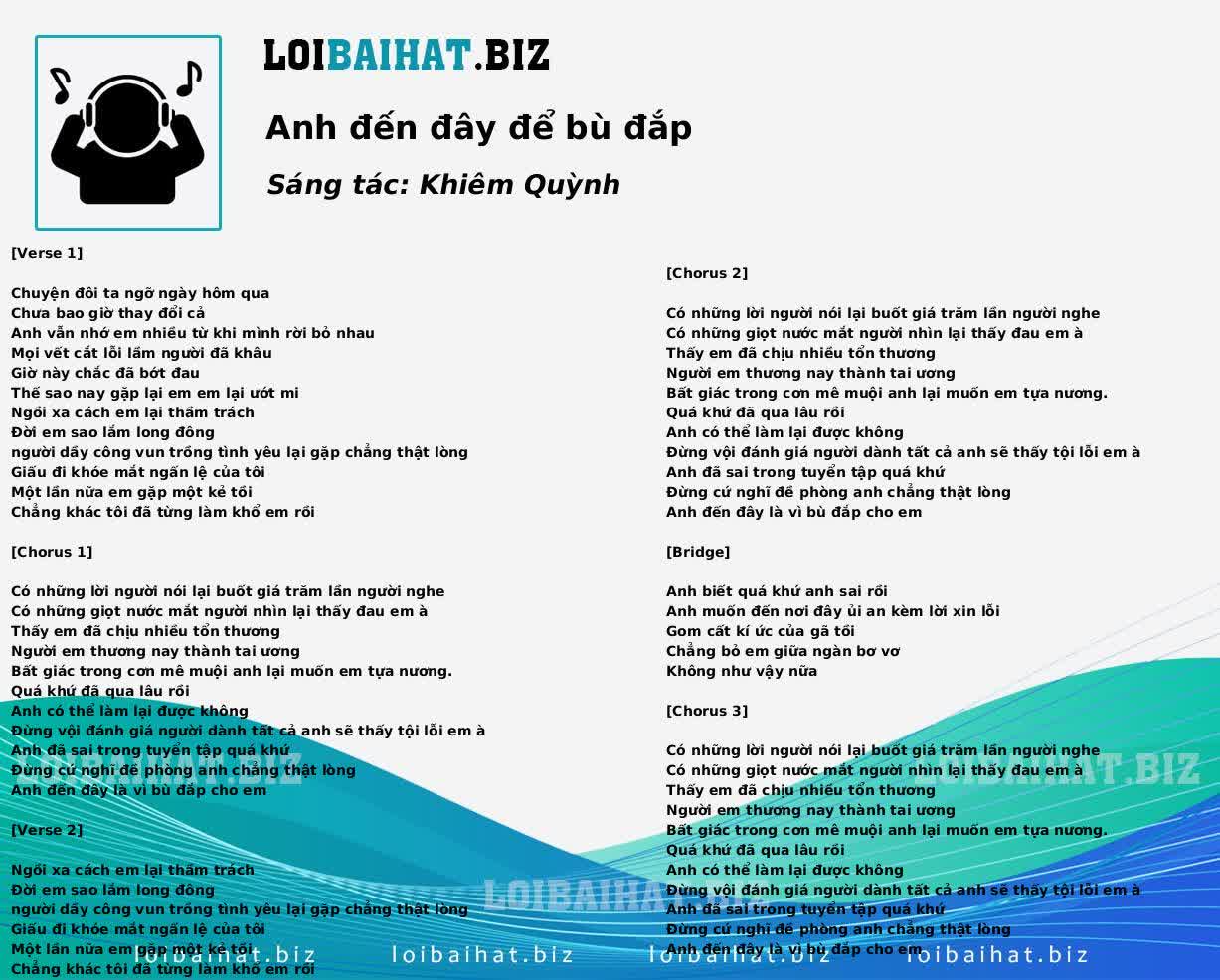 Anh đến đây để bù đắp