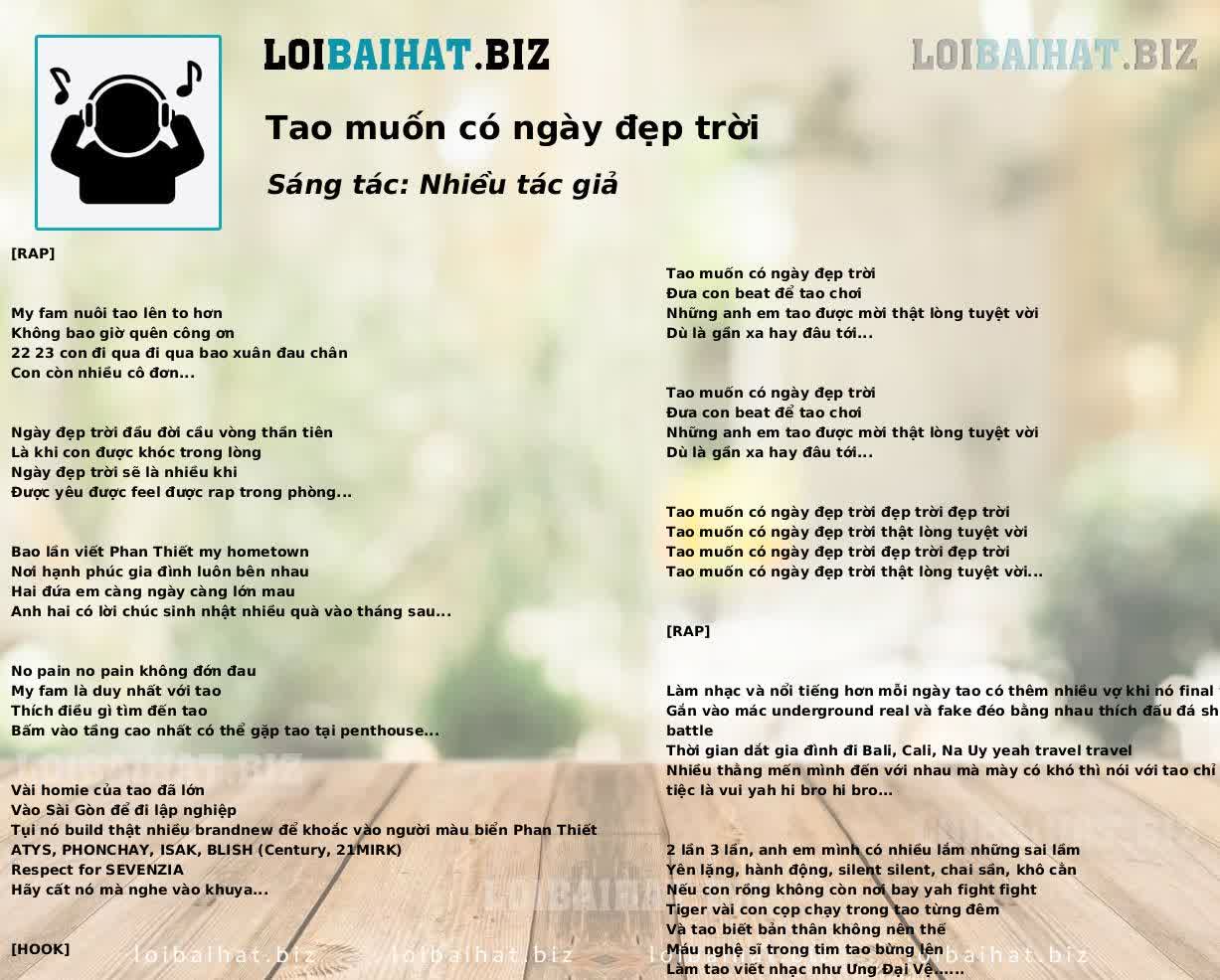 Tao muốn có ngày đẹp trời