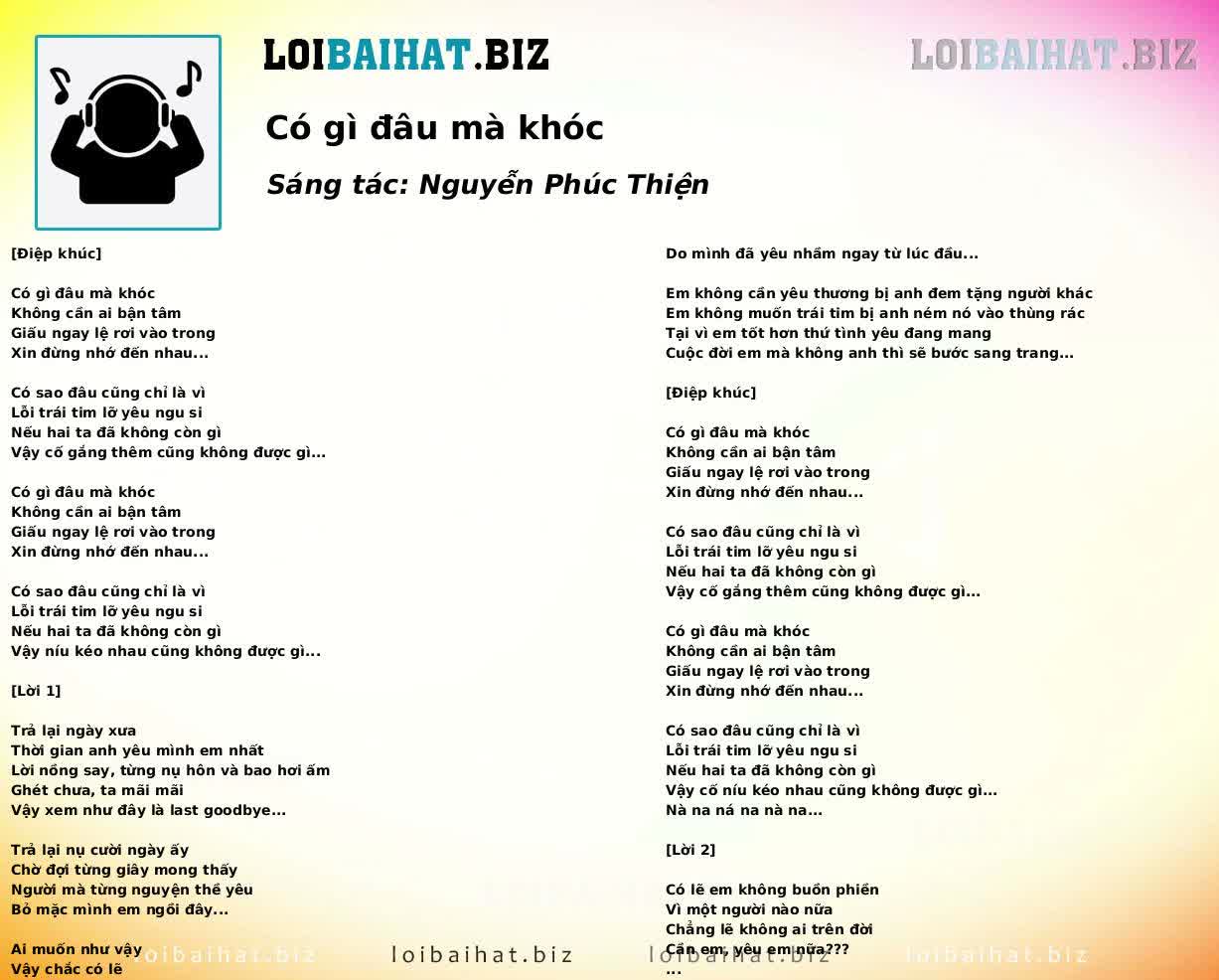 Có gì đâu mà khóc