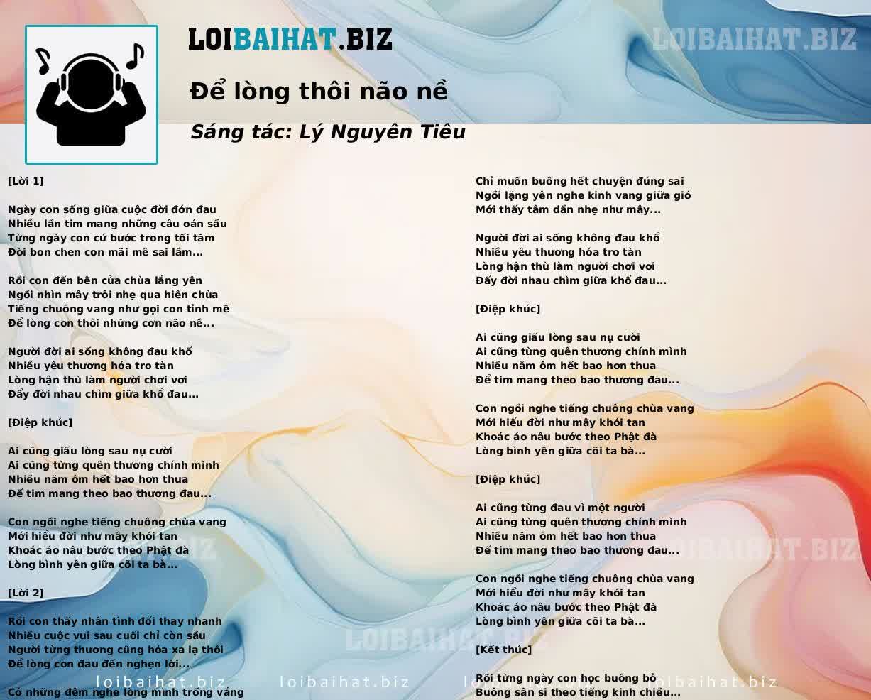 Để lòng thôi não nề