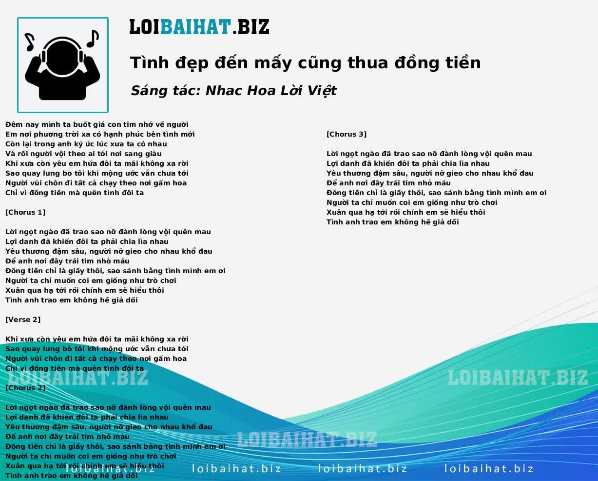 Tình đẹp đến mấy cũng thua đồng tiền