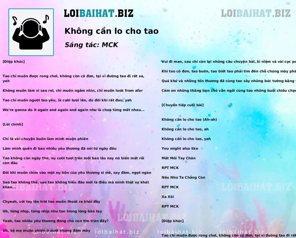 Không cần lo cho tao