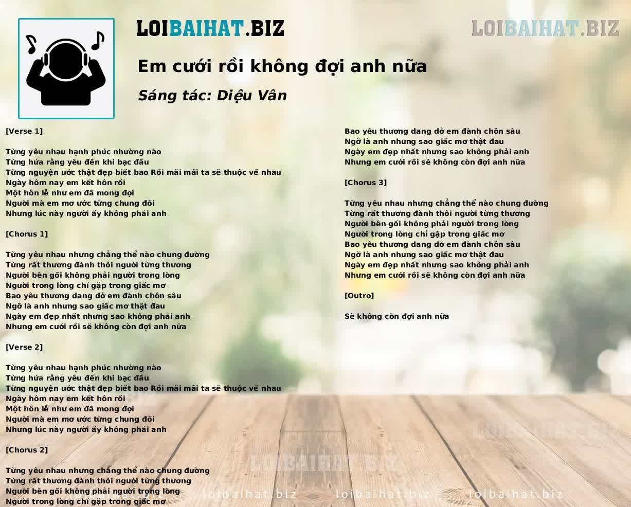Em cưới rồi không đợi anh nữa