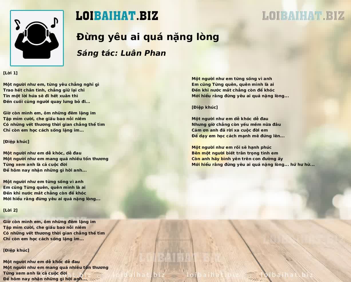 Đừng yêu ai quá nặng lòng