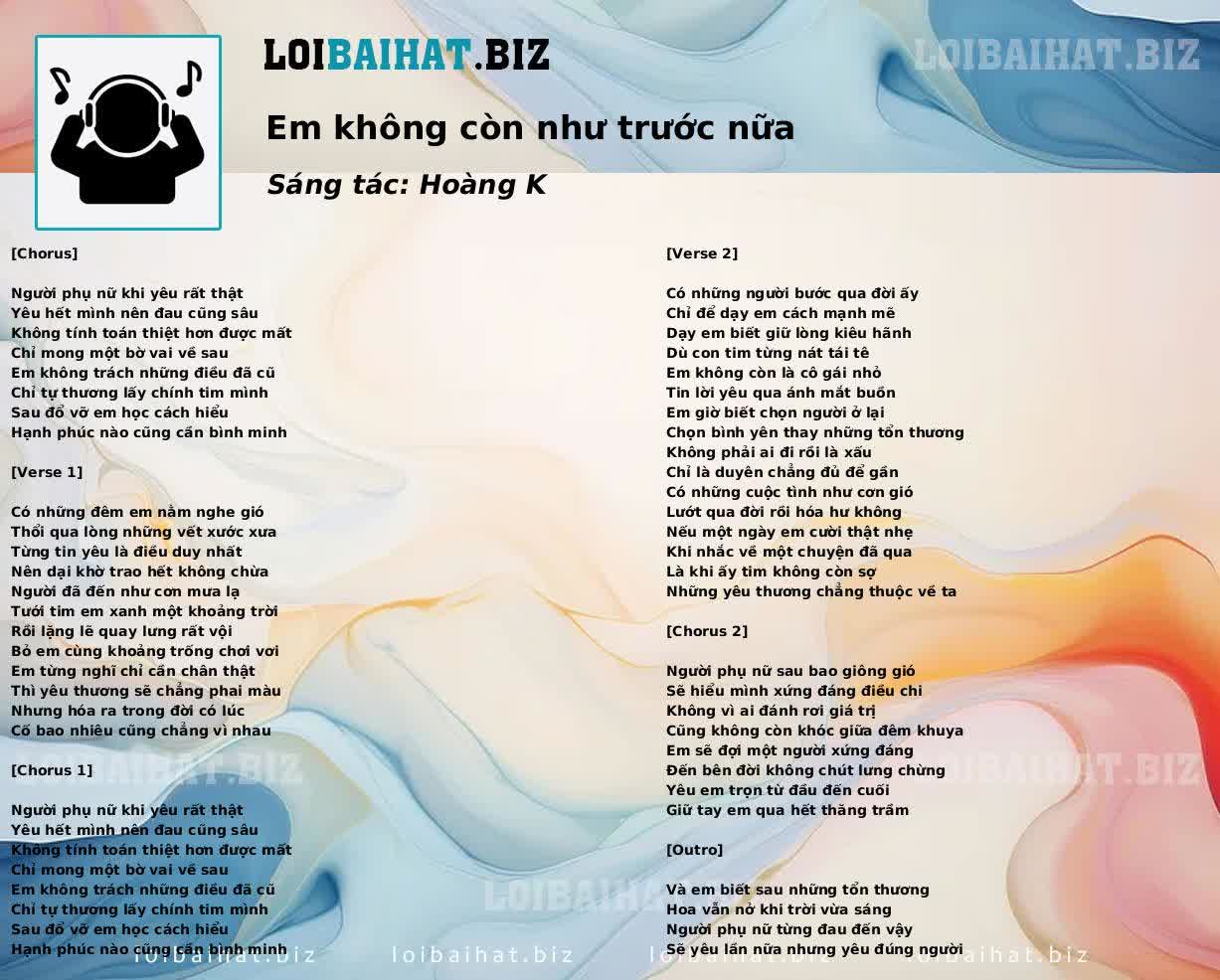 Em không còn như trước nữa