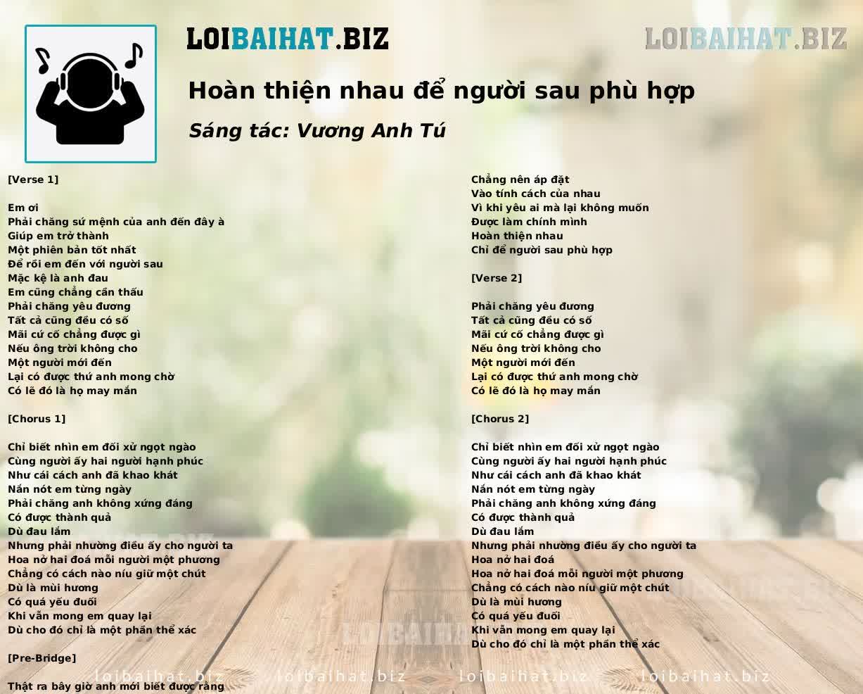 Hoàn thiện nhau để người sau phù hợp