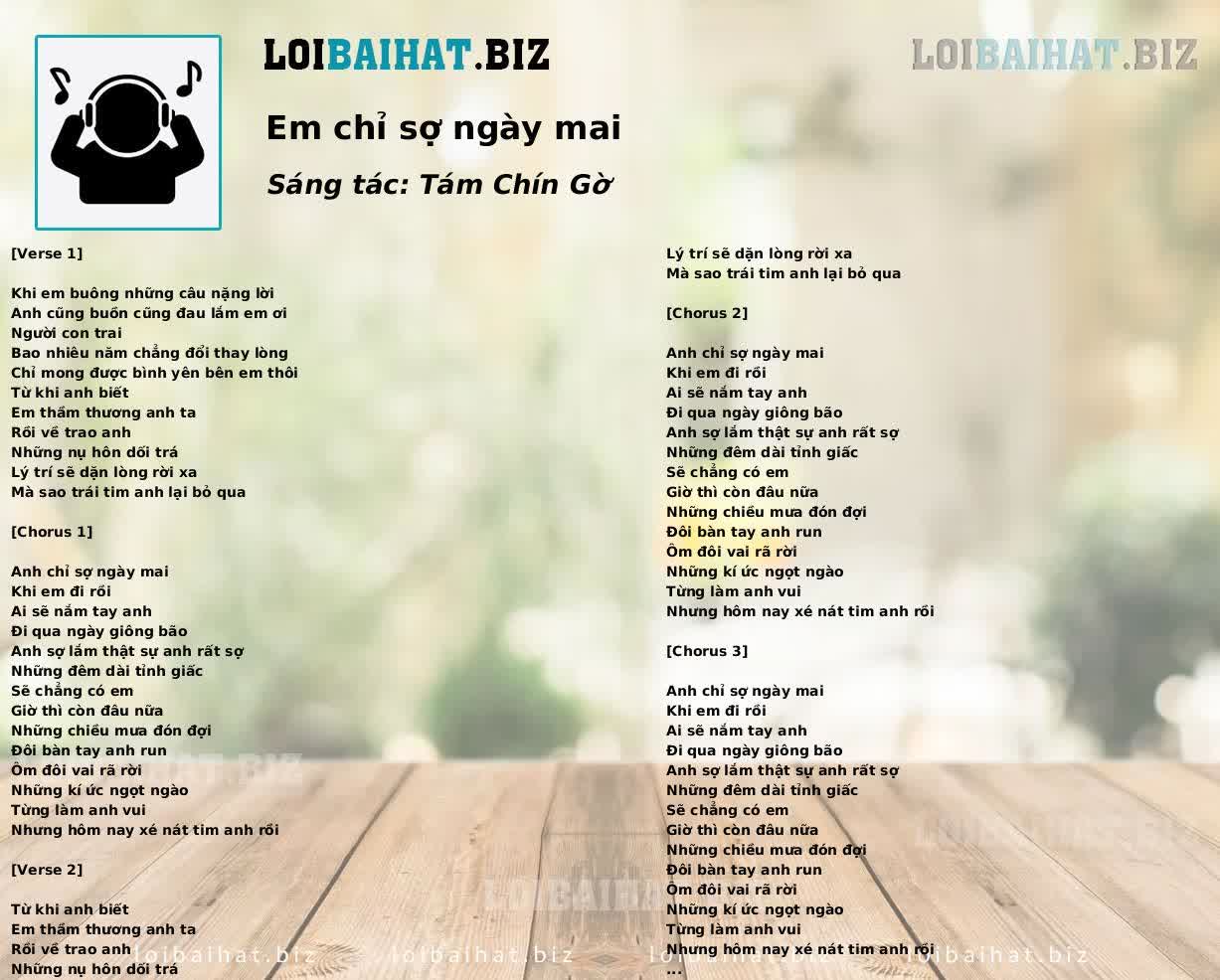 Em chỉ sợ ngày mai