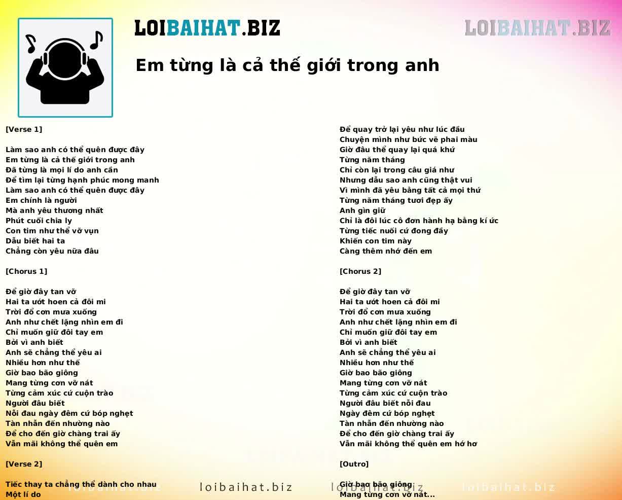 Em từng là cả thế giới trong anh