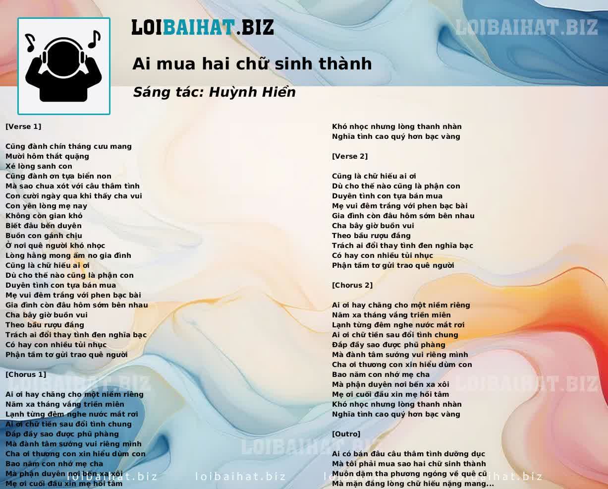 Ai mua hai chữ sinh thành