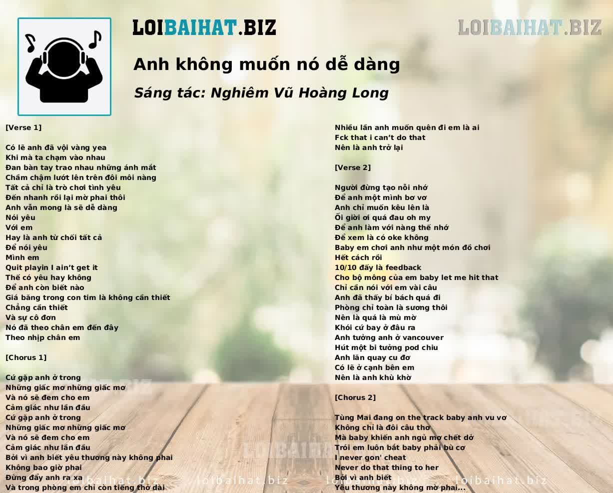 Anh không muốn nó dễ dàng