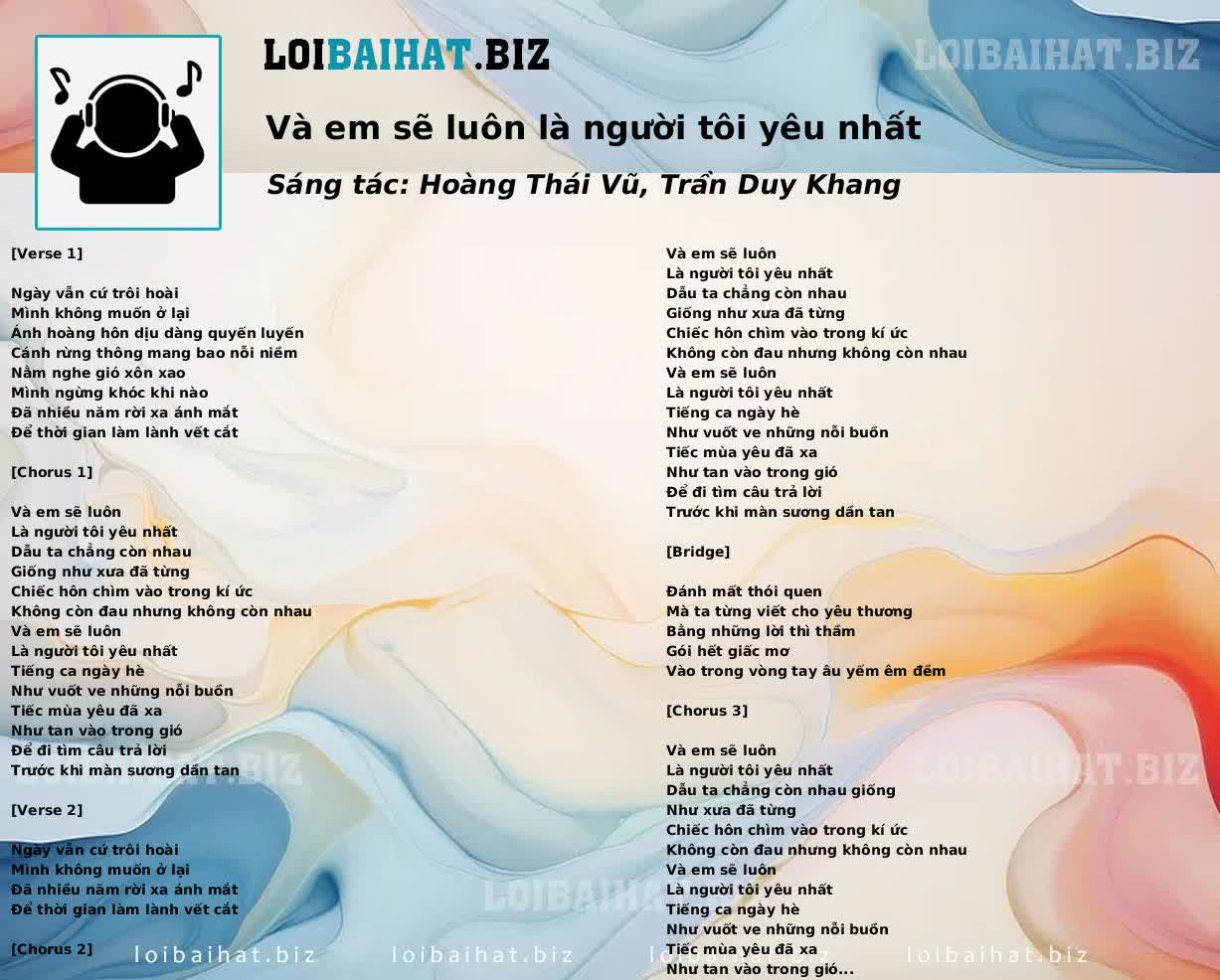Và em sẽ luôn là người tôi yêu nhất